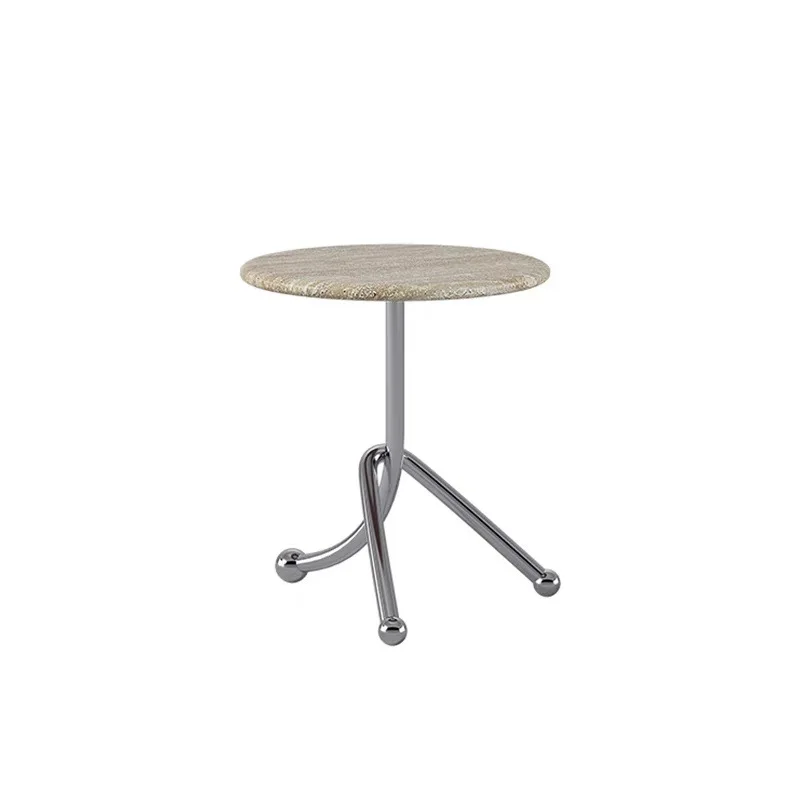 

Small round table with natural travertine, sofa side in the living room, marble coffee table