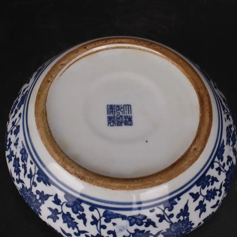 Chinese Qing Qianlong Blue and White Porcelain 5.51 Inch Lotus Pattern Bowl for Decorative Display Collectible Gift