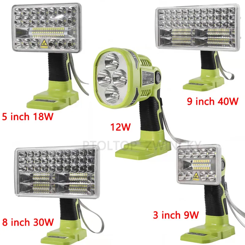 LED Work Light Portable Flashlight Outdoor High Power Lamp Compatible for Ryobi 18V Lithium Nickel One+ Battery