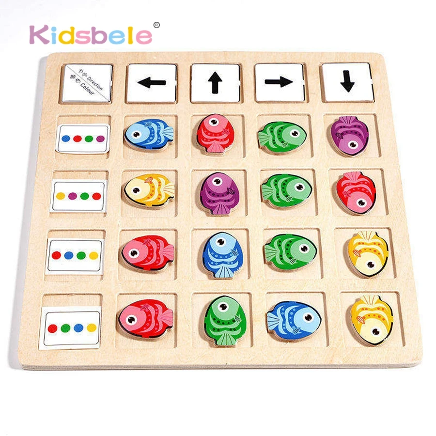 Gioco di allenamento cognitivo in legno Giocattoli per ragionamento logico Montessori - Scheda logica per smistamento e direzione dei colori per bambini