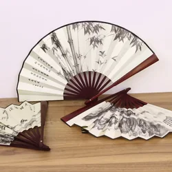 1Pcs Retro Folding Silk Fan Chinese Style Decorative Men Pocket Bamboo Handle Hand Held Fan Party Favors Home Decoration Crafts