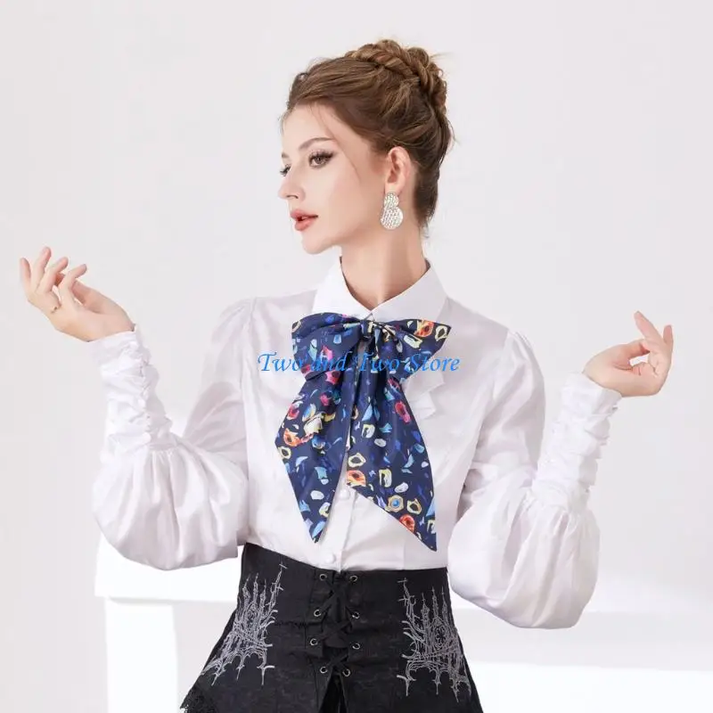 HX6F Printed Necktie Detachable Collar Scarf Adjustable Bowknot Faux Collar for Women