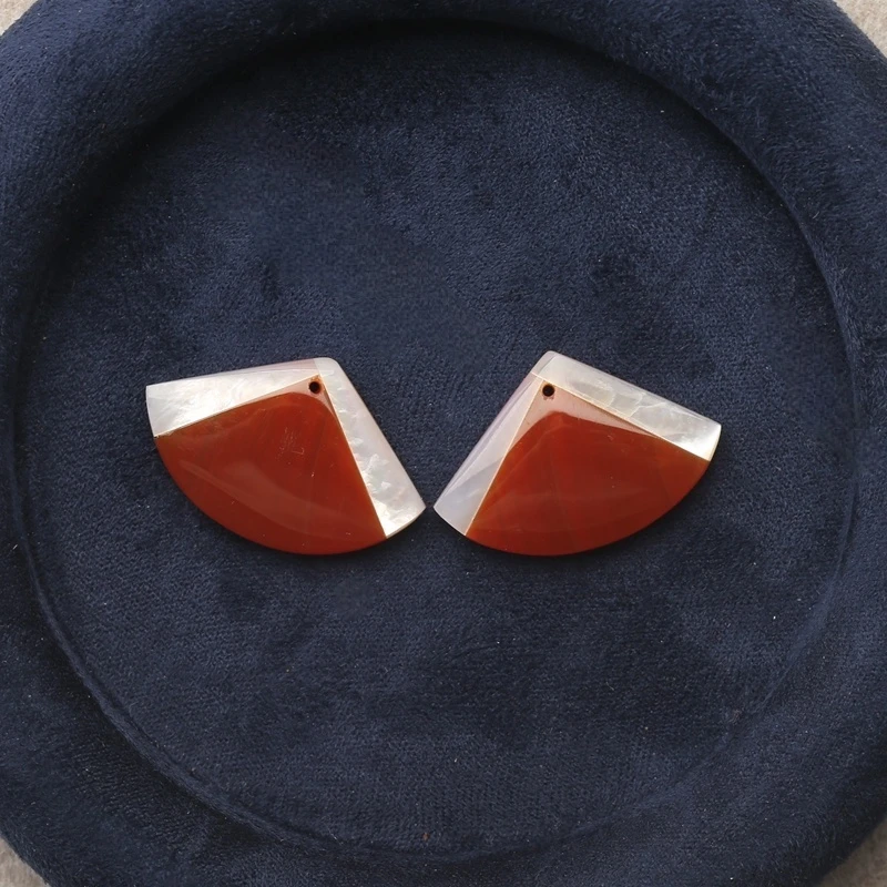 

Natural Red Agate & Shell Intarsia Earring Beads Handmade Natural Stones Polished Jewelry Making Supplies 29x20x5mm 7.4g