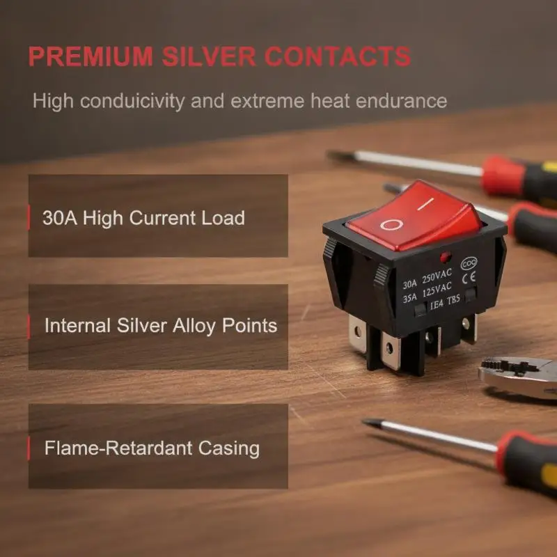 KCD4 Rocker Power Switch 30A 250V Red Copper 4/6Pin 1Pcs Durable Electrical Component for Welding Machine DIY Projects