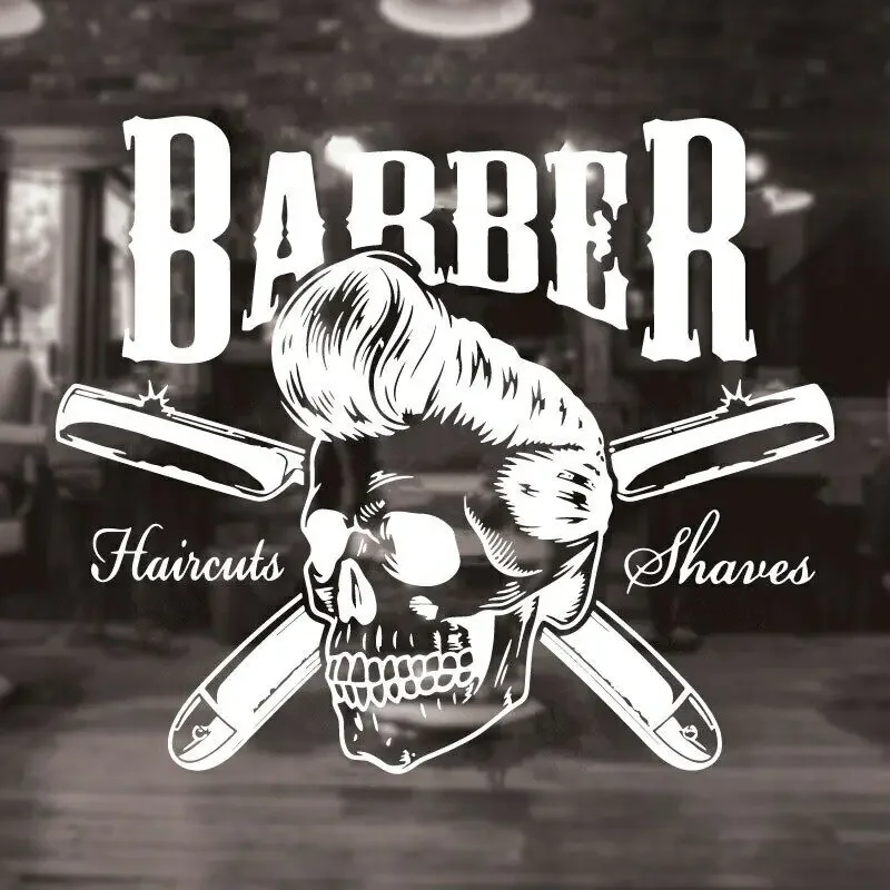 Text Style Can Be Customized for Hairdresser Barbershop Wall Sticker Razor Shaving Barbershop Window Door Decorative Vinyl Decal