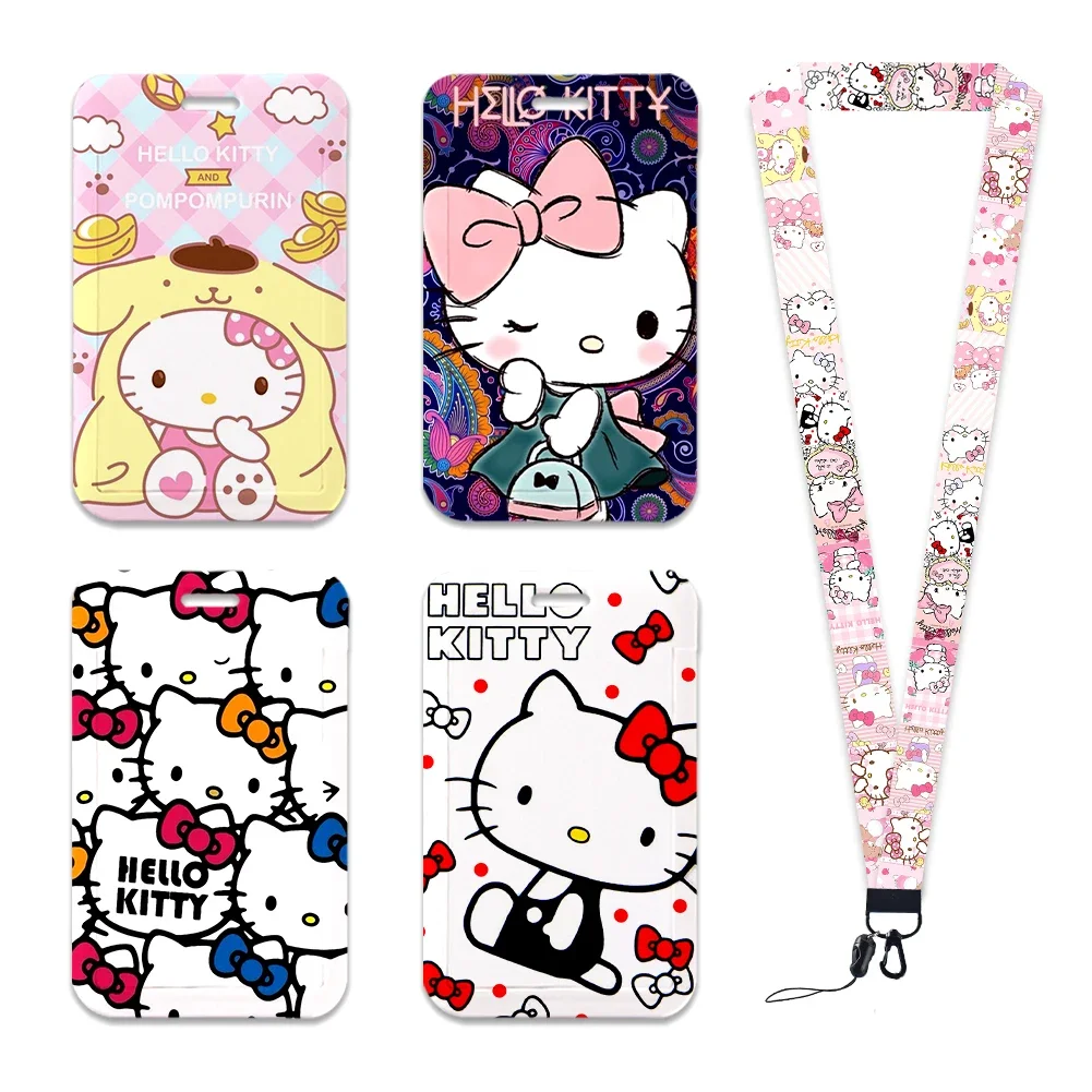 Sanrio Hello Kitty Pink Neck Strap Polyester Stationery ID Card Holder Lanyard Keychain ID Badge Holder