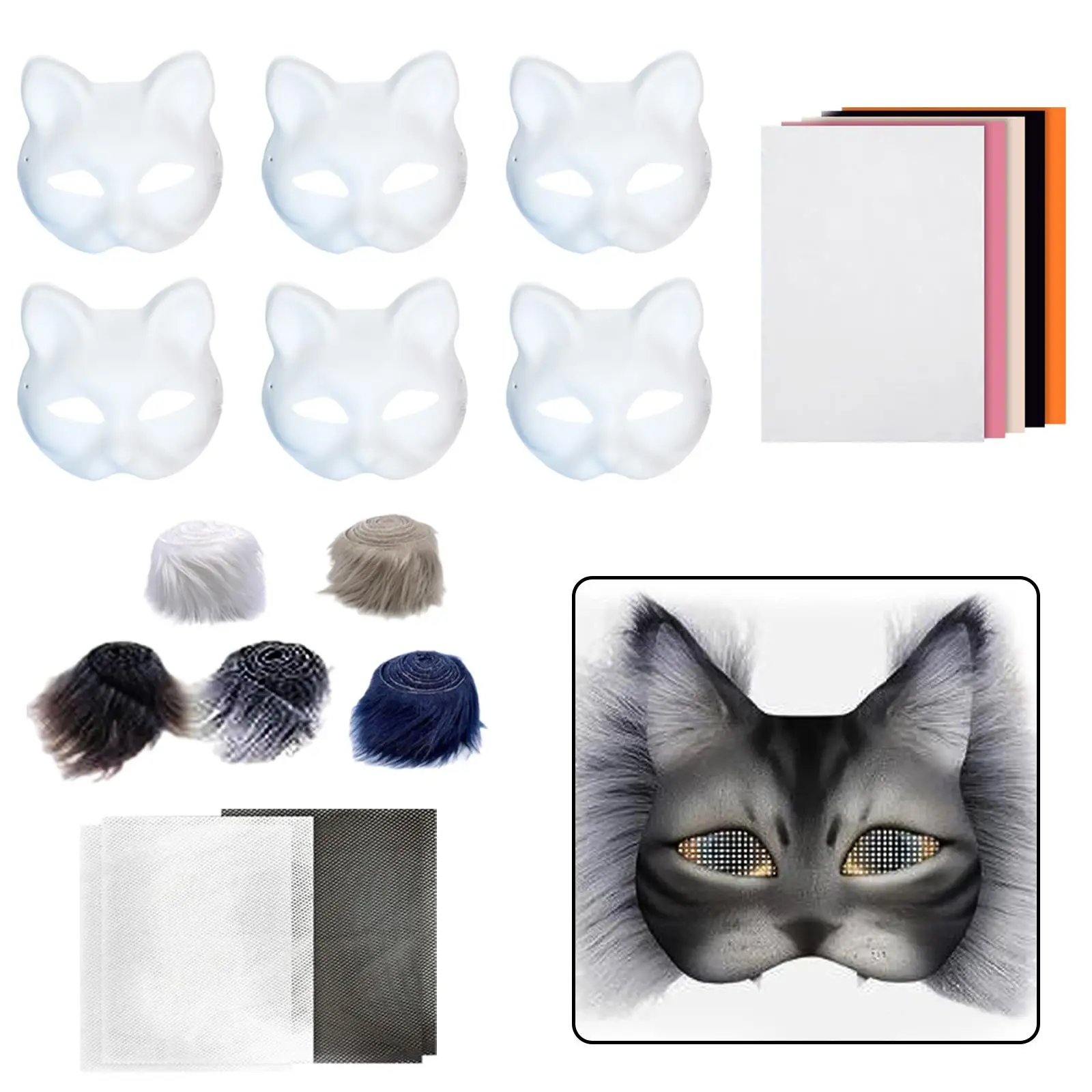 

6Pcs Cat Mask Kit DIY Blank Face Mask DIY White Paper Mask for Masquerade Fancy Dress Party Holiday Carnival Adults and Kids