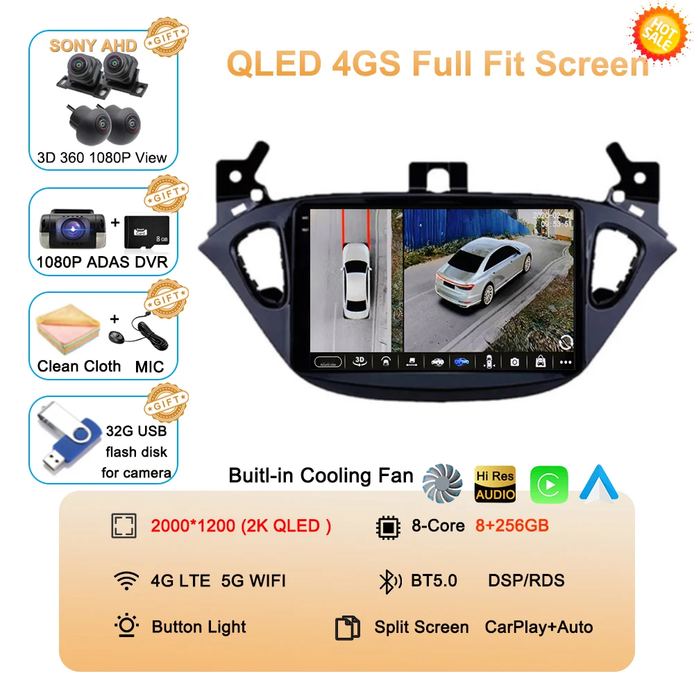 Android 16 Auto voor Opel Corsa E 2015-2019 voor Opel Adam 2013-2016 Multimedia Videospeler Radio Carplay Auto GPS WIFI+4G Stereo