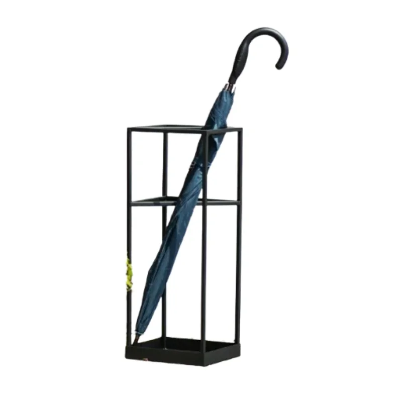 Smart Umbrella Stand Rack Metal Freestanding  Holders with Removable Drip Tray and 2 Hooks White Square for Entryway