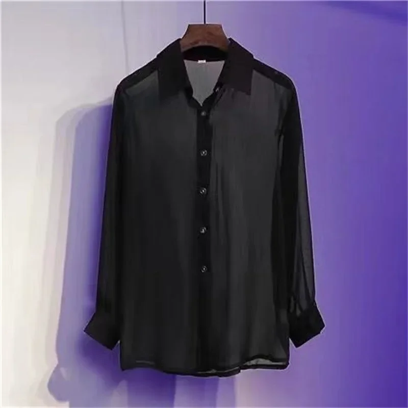 

Summer New Womens Shirt Long Sleeve Female Blouse Chiffon Loose Cardigan Thin Solid Color Casual Women Tops