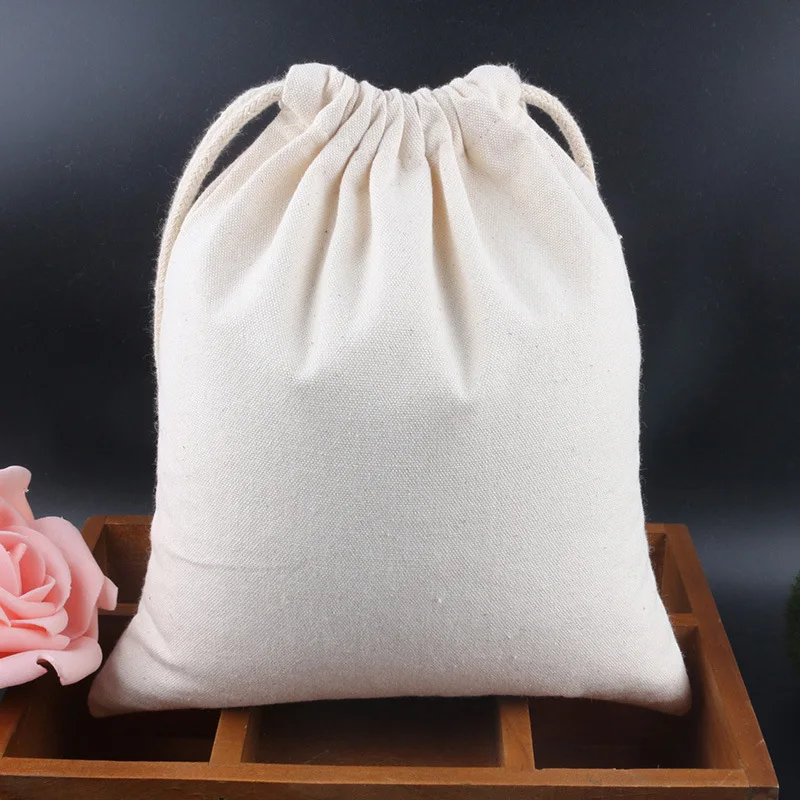 10pcs/lot Thicken Natural Cotton Canvas Bags Big Drawstring Gift Pouches Home Kitchen Storage Packaging Bag Customize Logo Print