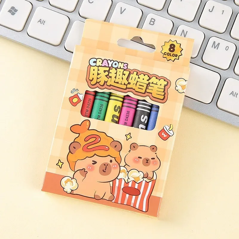 8Pcs/Box Capybara Children's Art Painting Colored Crayons, Oil Pastels, Children's Non-Messy Hand Art Supplies for Kindergarten