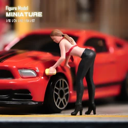 Pretty Miniatures Model 1/18 1/24 1/64 1/43 1/87 Diligent Car Wash Girl Action Doll Painted Model Toy Landscape Decoration