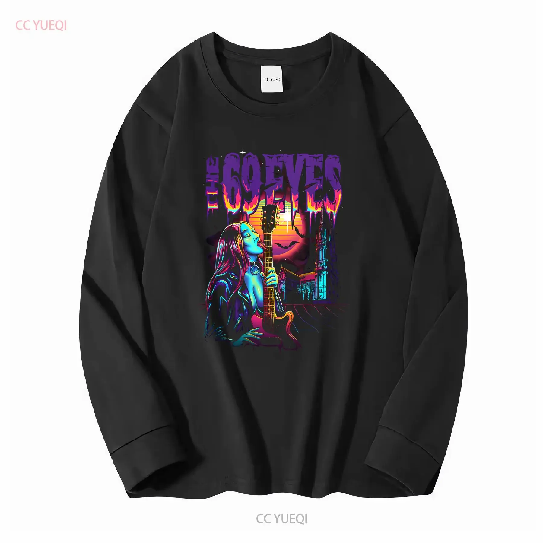Synthwave Vamp Girl The 69 Eyes Band T Shirt Classic Black S 5XL UT739 vintage Washed Unisex Slightly Stretched Soft streetwear view 3