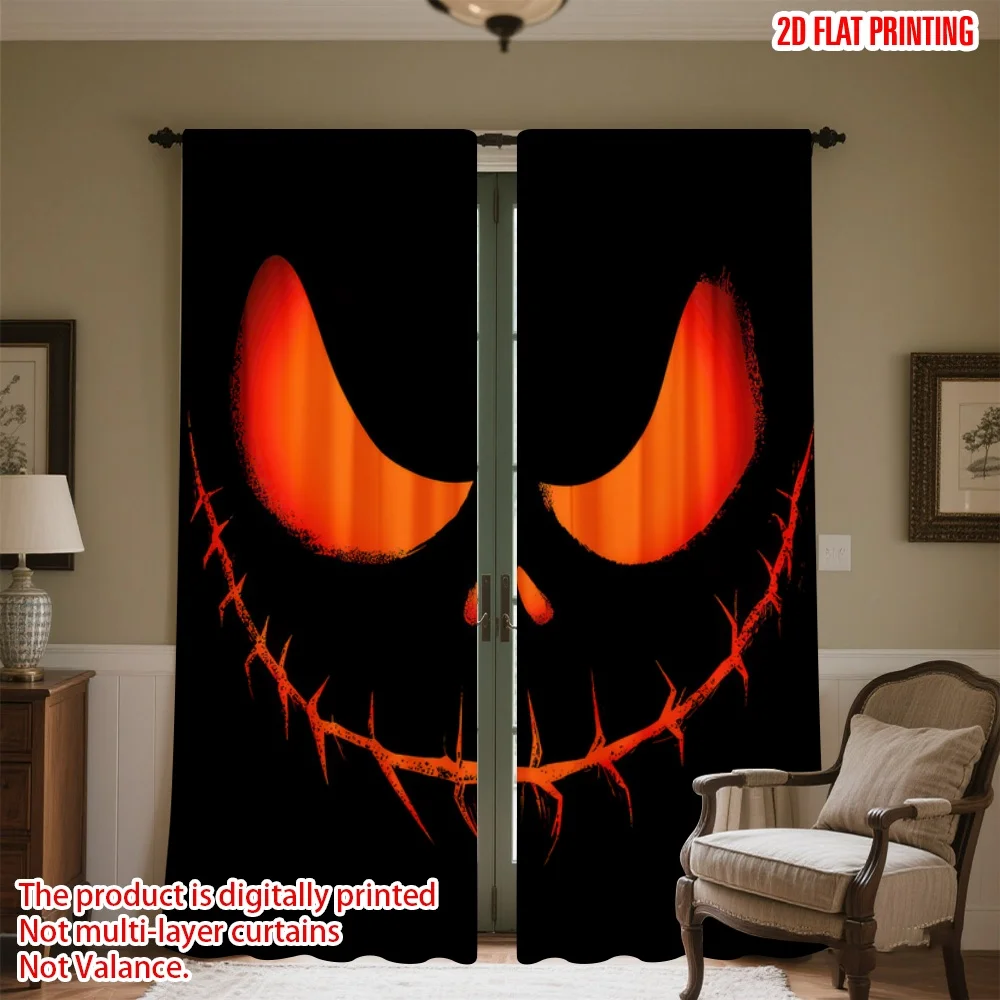 

2D flat printing 2pcs Drapes Halloween Evil Grin Digital Printed Polyester Drapes Birthday Party for Indoor Celebrations for