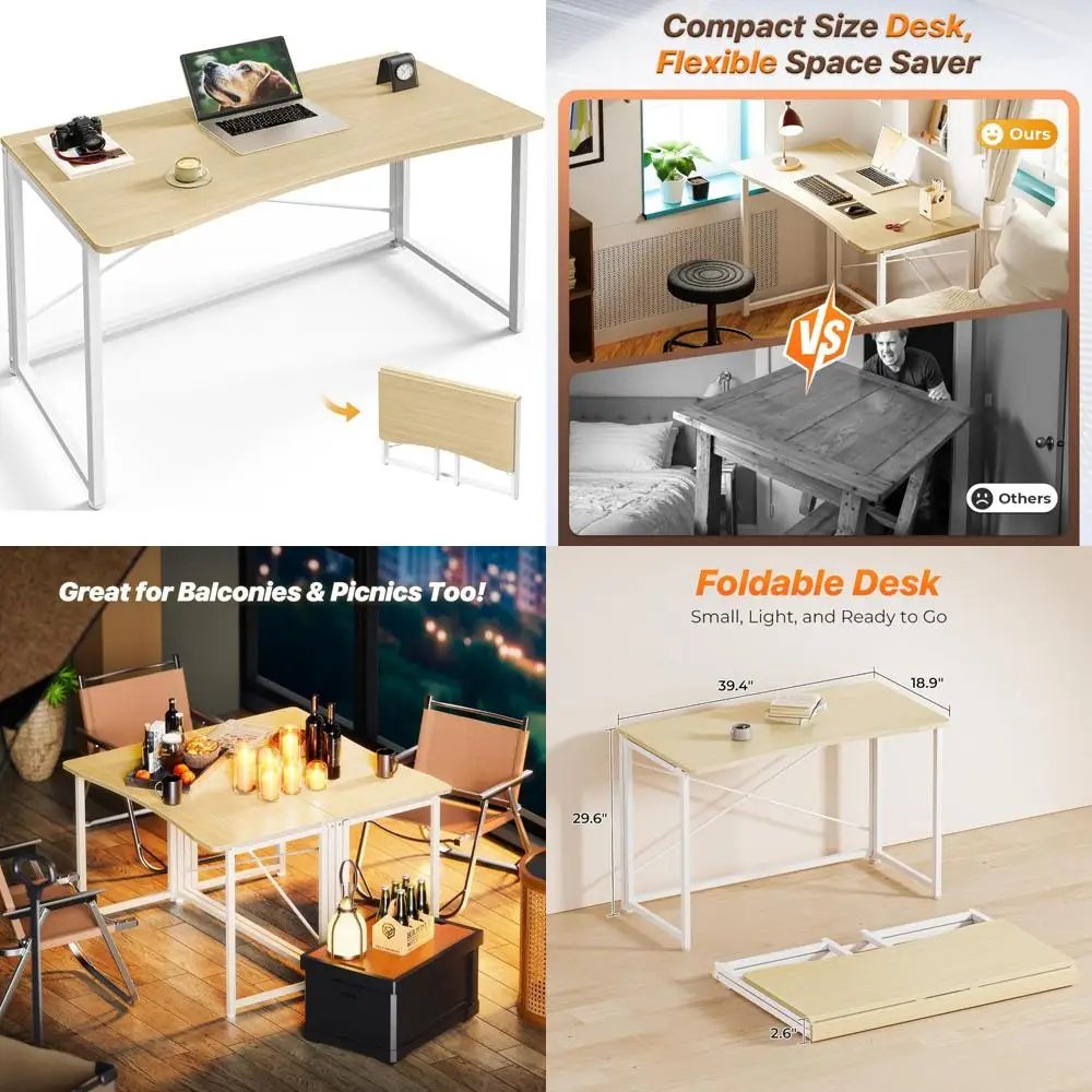 Compact Folding Desk 39.3 Inches, Space-Saving Computer Table for Home Office, Study, Bedroom, Dorms, Ideal for Small Spaces and