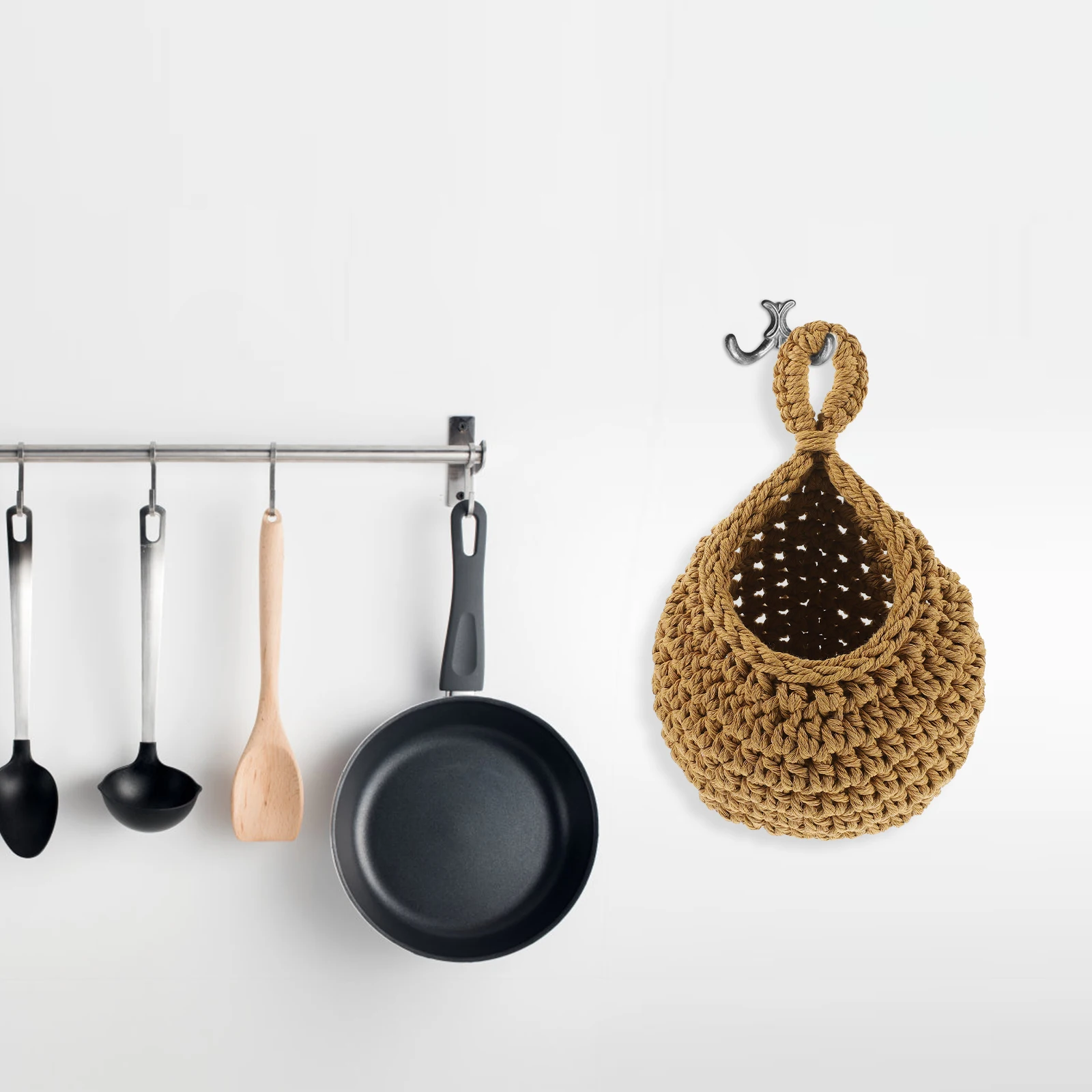 

Cotton Rope Hanging Vegetable Basket Large Fruit Storage Wall Mounted Kitchen Organizer for Fruits Snacks and Vegetables