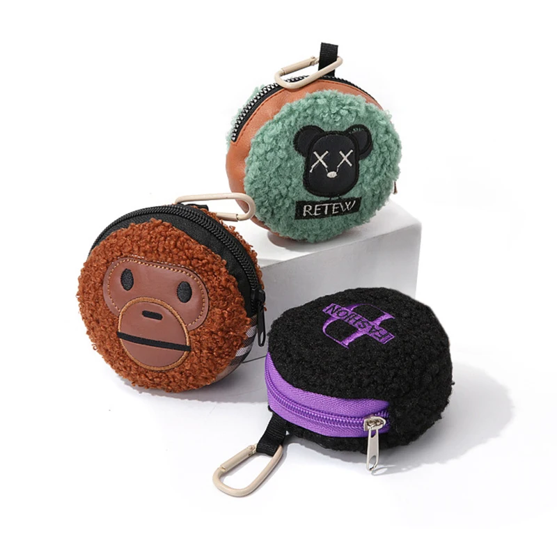 Mini Multi Functional Universal Earphone Bag Coin Purse Pendant Key Chain Plush Embroidery Storage Portable Purse