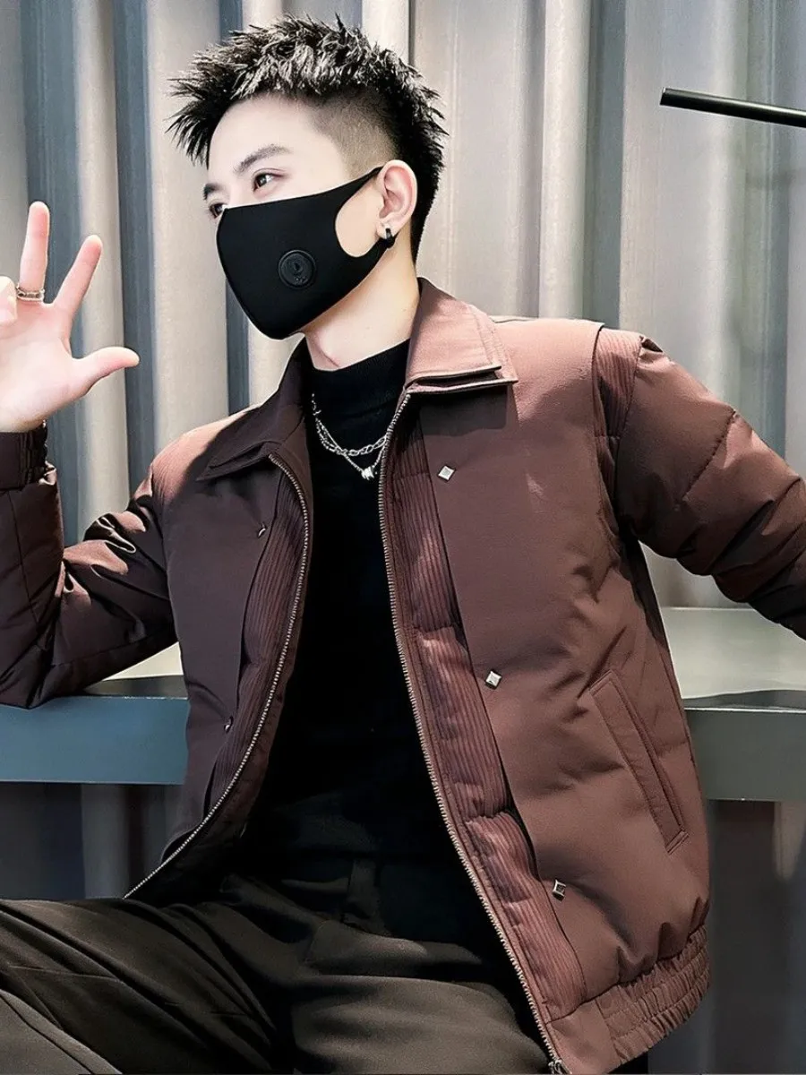 

Men's Winter Thiened Cotton Jaet Casual Sle Patchwork Warm Coat Stand Fit Long Sve Double Breasted ort Length