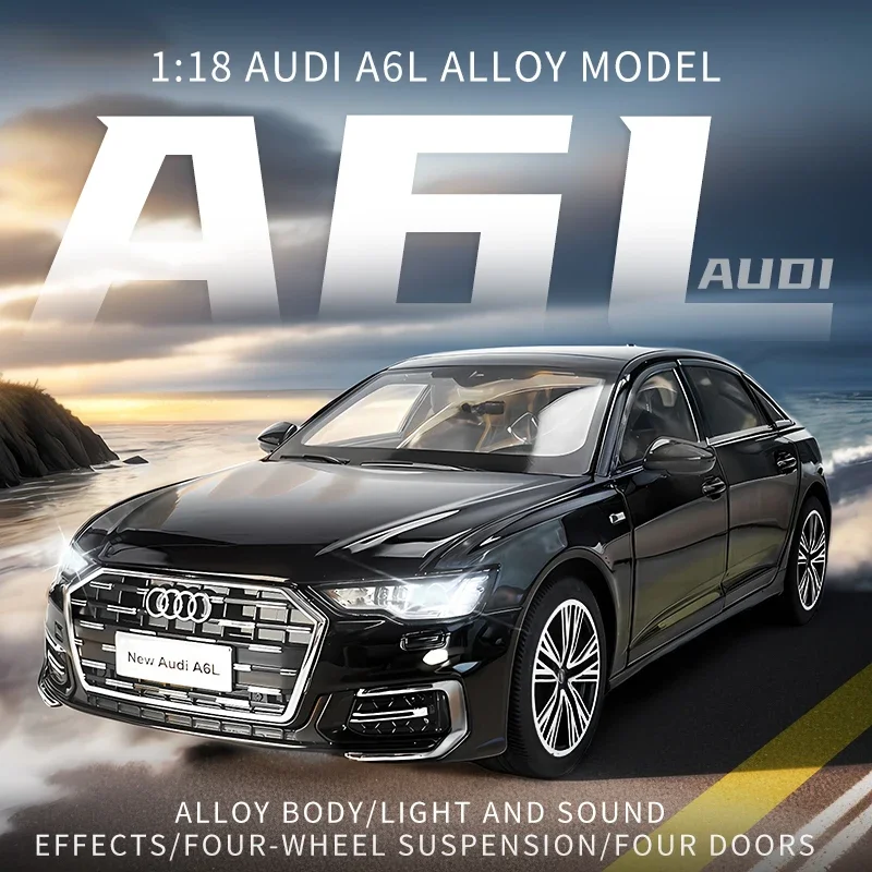 [CubeFun] 1:18 Audi A6 L Legering Model Auto Geluid En Licht Trek Speelgoed Auto Jongens Collectie decoratie Verjaardagscadeautjes