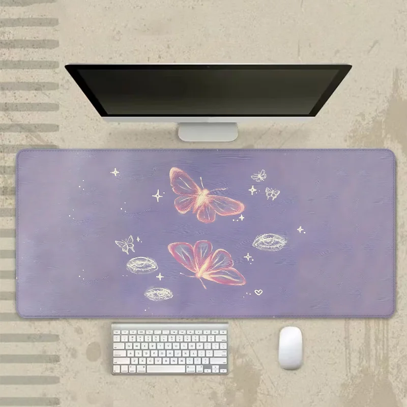 Starry Butterfly Large Desk Mat - Non-Slip Rubber Base, Stitched Edges, Extended Gaming Mouse Pad, Computer Keyboard Mat with Ob