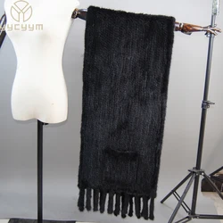 2024 Hot Sale Long Style Winter Warm Real Natural Mink Fur Scarf Real Mink Fur Shawl Fashion Women Knitted Real Mink Fur Scarves