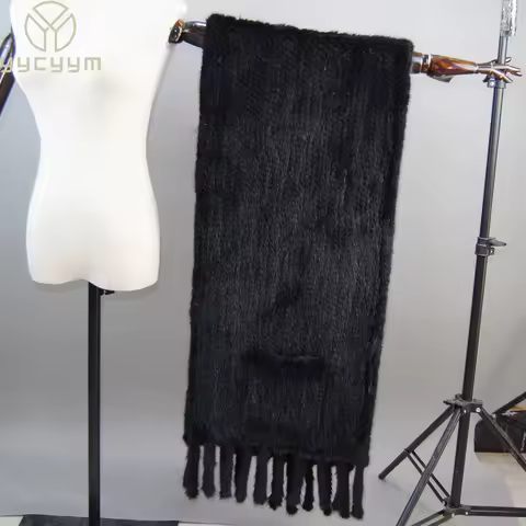 2025 Hot Sale Long Style Winter Warm Real Natural Mink Fur Scarf Real Mink Fur Shawl Fashion Women Knitted Real Mink Fur Scarves