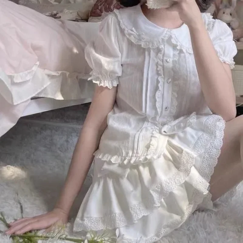 DEEPTOWN Kawaii Mini Skirt Women Japan Fashion Elastic Waist A-line Lace Patchwork Cute Ruffles Skirt Shorts Lolita Style Girls