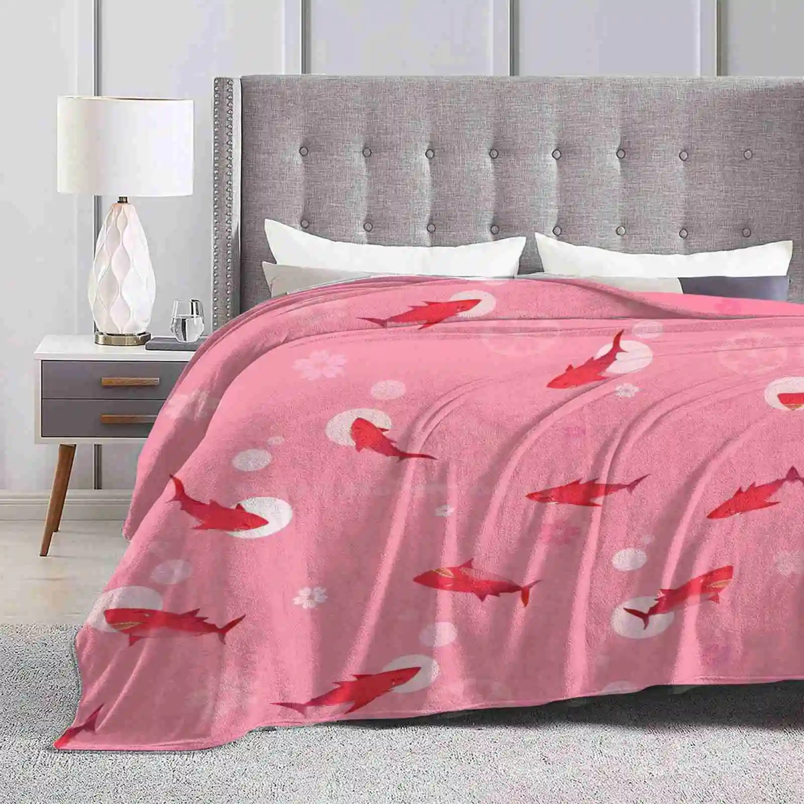 Sakura Shark Soft Warm Throw Blanket Sea Life Great White Shark Cartoon Shark Sakura Cherry Blossom Free Matsuoka Rin Rin