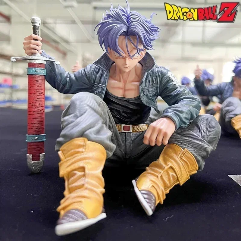 

14CM Anime Dragon Ball Z Trunks Saxon Super Saiyan Sitting Torankusu Posture Gk PVC Action Figure Collectible Model Toy BOX