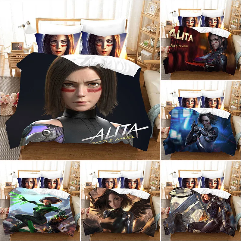 3D Movie ALITA Pattern Duvet Cover with Pillow Cover Bedding Set Single Double Twin Full Queen King Size Bed Set Bedroom Decor