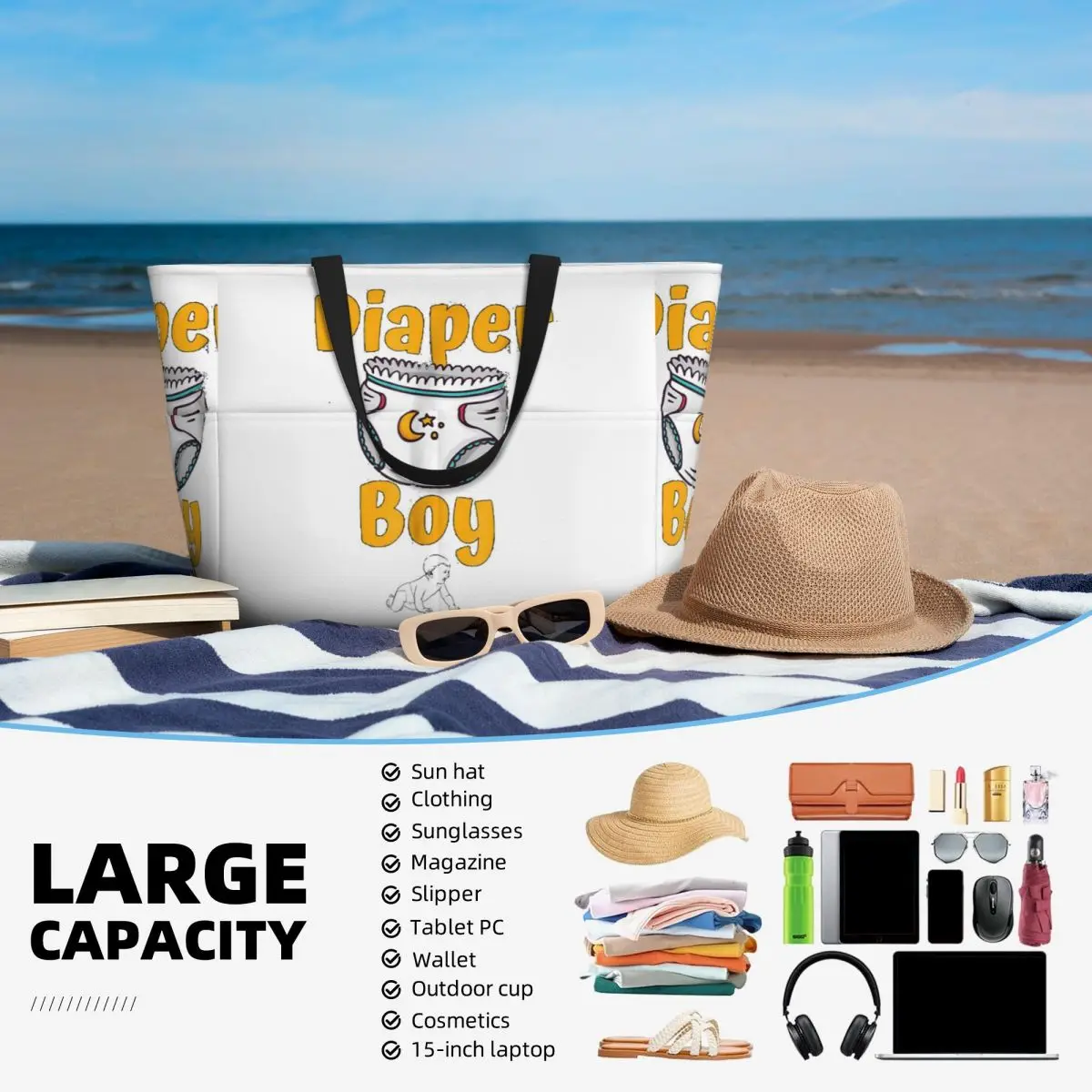 Diaper Boy Beach Tote Bag Sport Gym Yoga Duffle Large Tote Bag Women Travel Bag Fitness bag