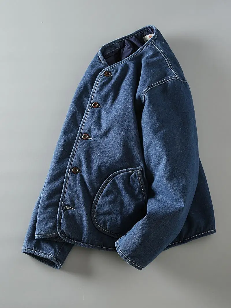 

Джинсовая куртка в стиле ретро для мужчин, весенне-осенняя теплая верхняя одежда без воротника, молодежная модная повседневная одежда, повседневная жизнь