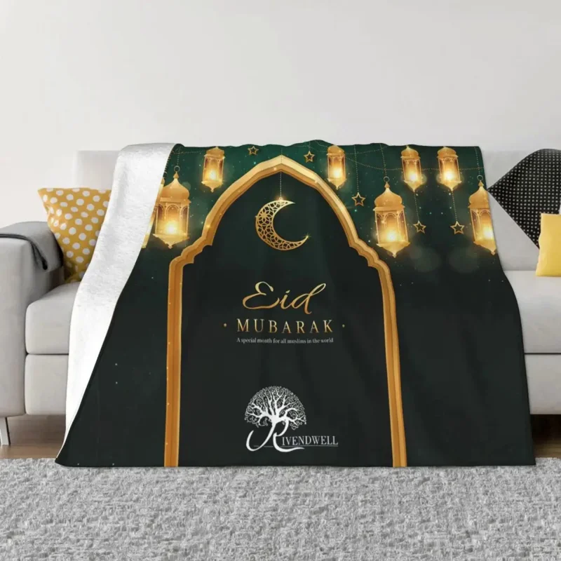 

Islamic Eid Mubarak cover flannel Ramadan Kareem Muslim super warm throw blanket for airplane travel bedspread