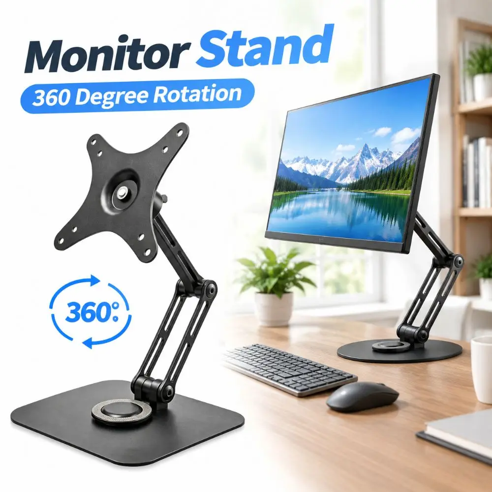 360 Degree Rotation Monitor Stand Free Suspension Round Base Portable Screen Stand Height Adjustable Square Base