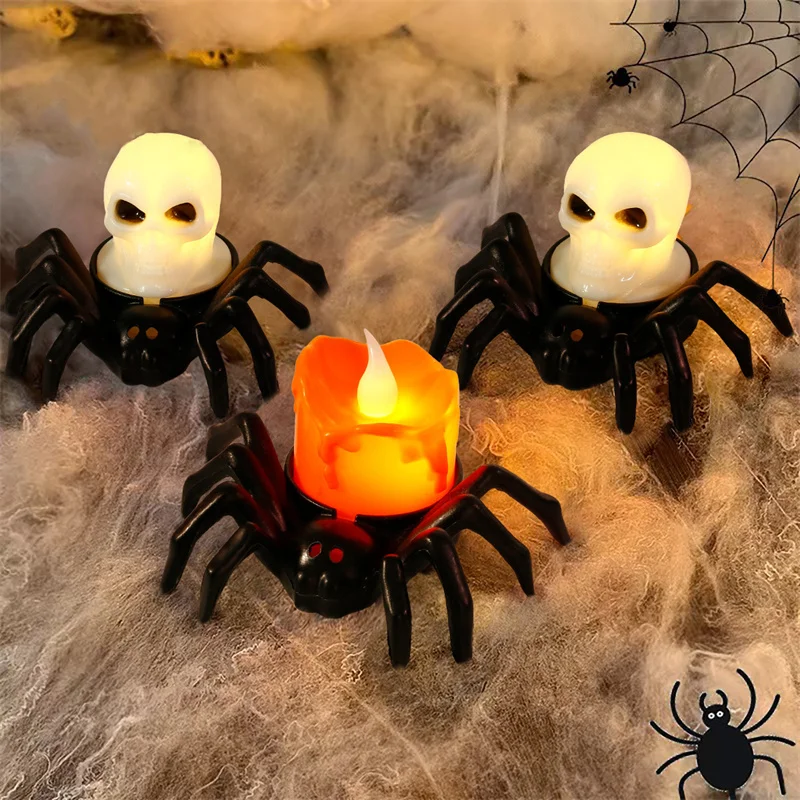 1pc Halloween Spider Back With Glowing Eyes Scary DIY Ornaments Party Atmosphere Decoration Supplies