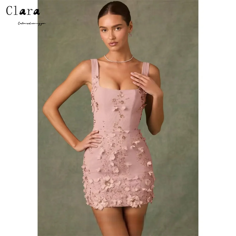 Clara personalizado flor cuello cuadrado sin mangas fuera del hombro vestidos de noche 2025 mujer de lujo elegante vestido de noche vestido de baile