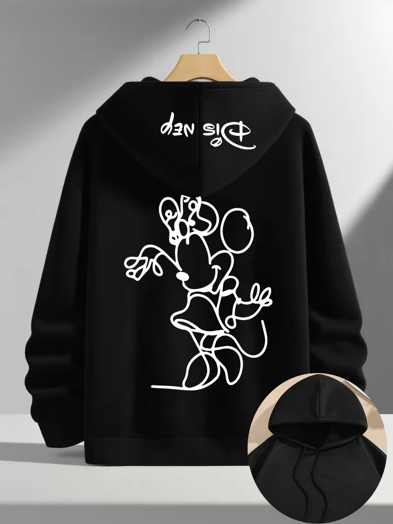 

Мужские и женские толстовки с капюшоном Disney с черными линиями, унисекс, осенне-зимний флисовый пуловер, куртка для пар