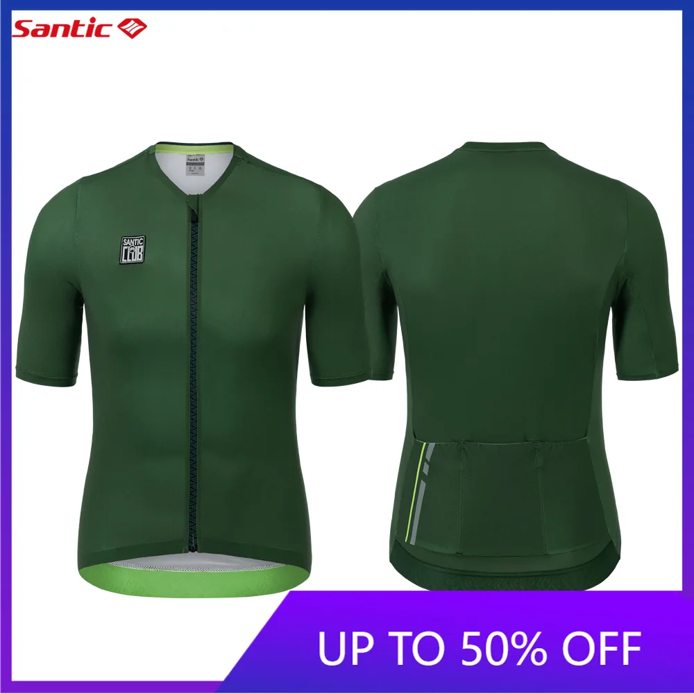 Santic Summer Men's Cycling Jerseys Sweatshirt Short Sleeved Top with Pockets Quick Drying Breathable Reflective WM3C02224V