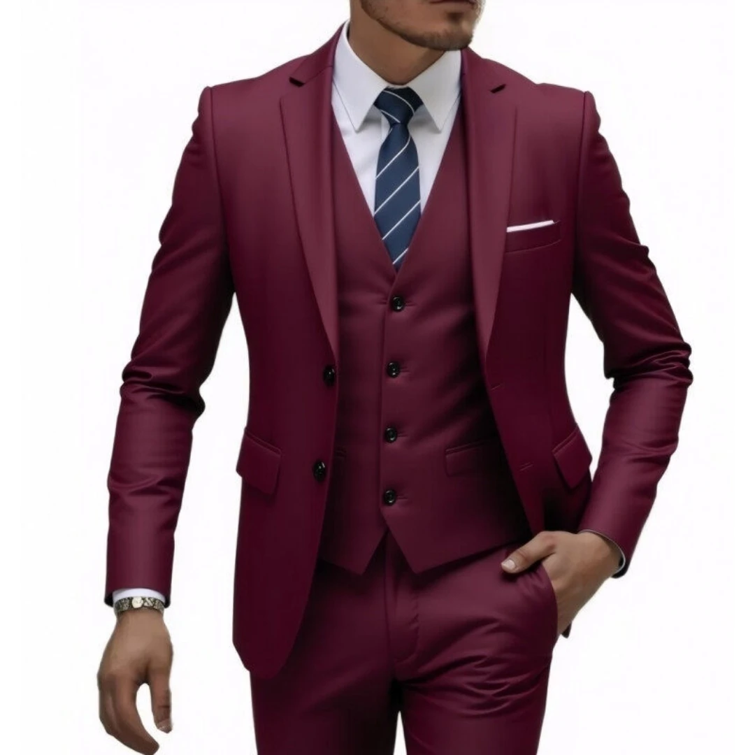 Trajes formales de 3 piezas de alta calidad para hombre, chaqueta con una botonadura, chaleco, pantalones, traje de negocios de boda ajustado para fiesta y graduación