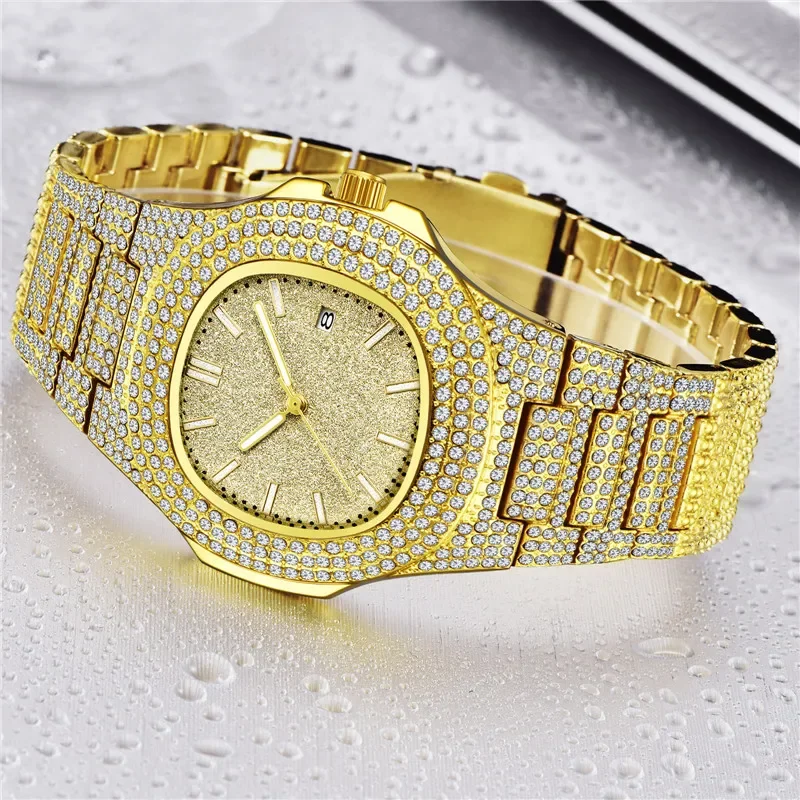 Man Hip Hop Luxury Brand Diamond Fashion Alloy Band Date Watches