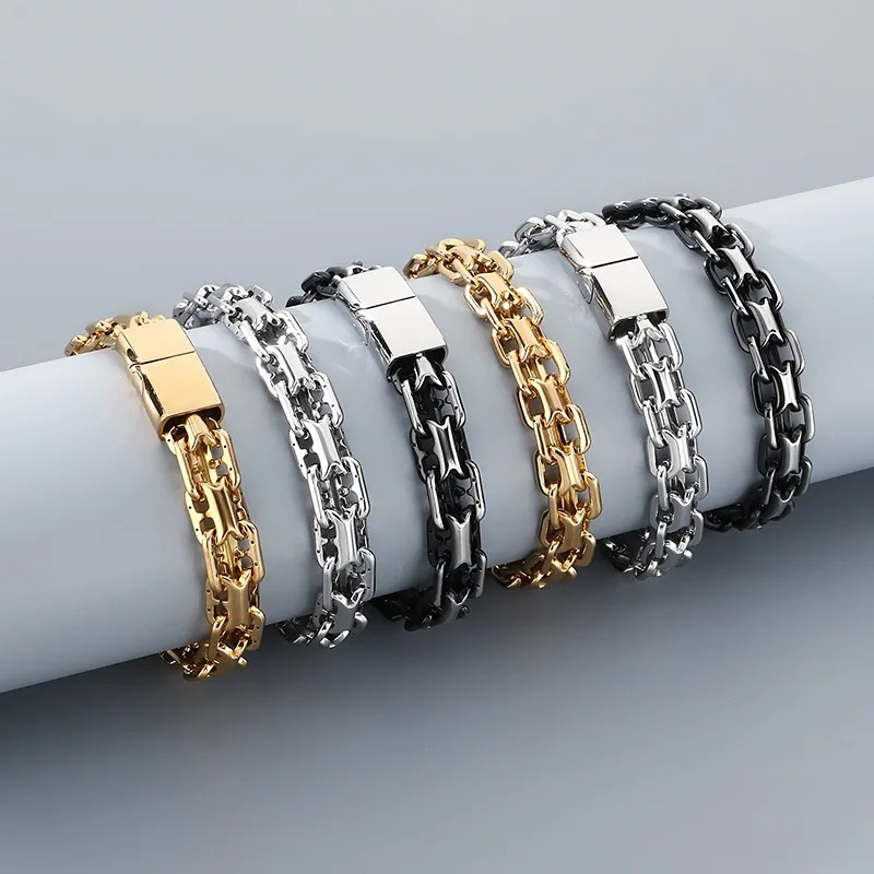 Stainless Steel Personalized Designed Pig Nose Double Row Bracelet Coffee Beans Chain Hip-hop Fashion Magnetic Clasp 6mm 8.66in