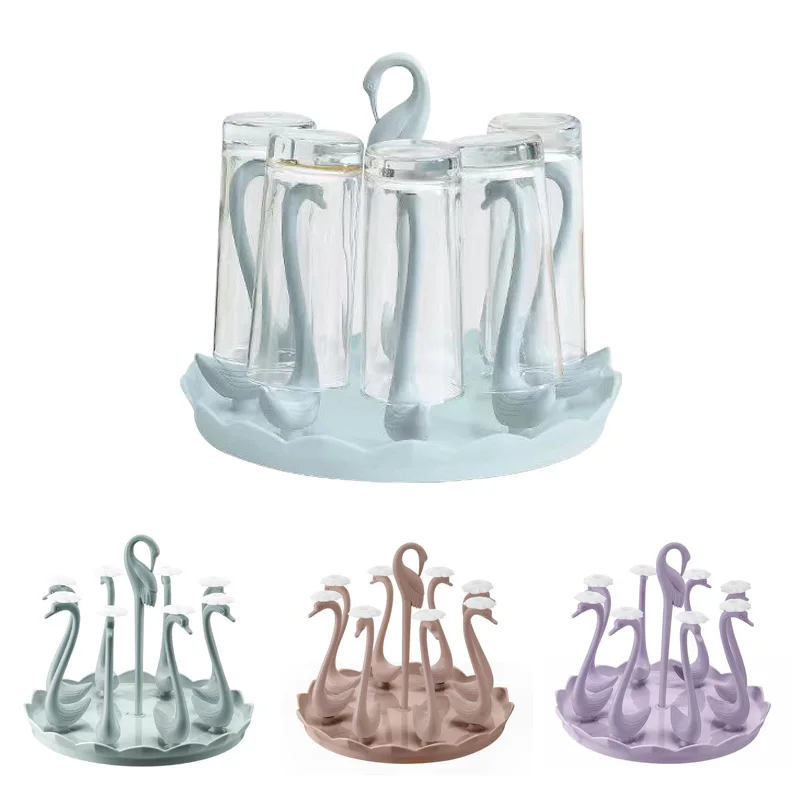

1pc Cup Storage Rack Swan Shape Hand-held Desktop Water Cup Holder Rotatable Mug Coffee Cup Draining Rack Kitchen Organizer