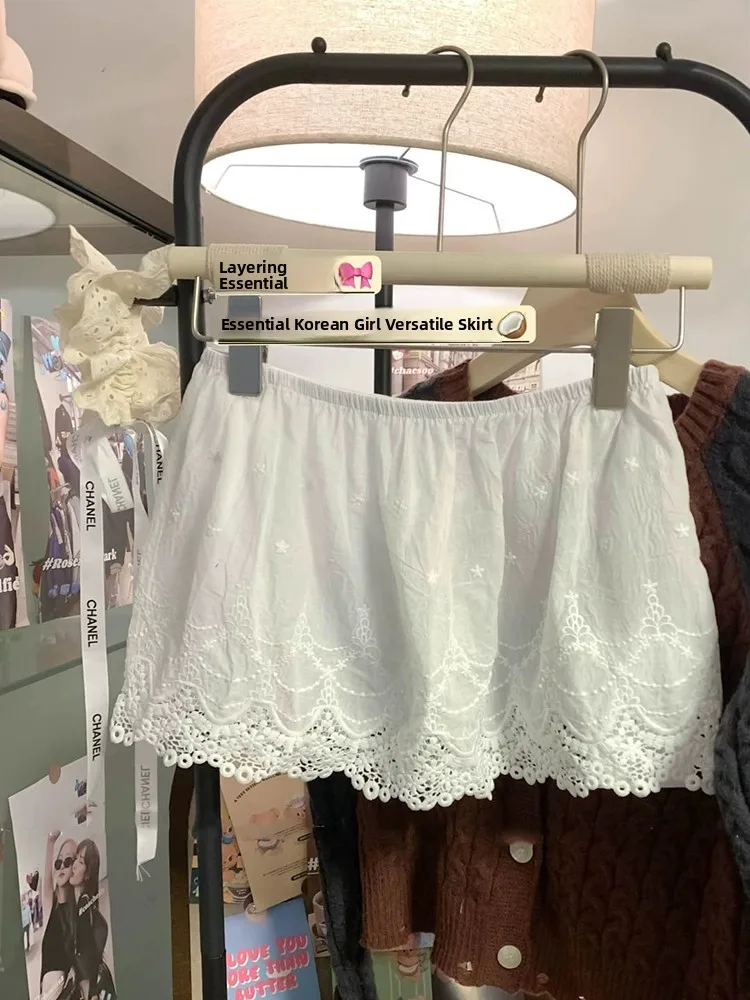 

Кружевная юбка А-силуэта женская, весна 2025, новая модель, с внутренним слоем и дизайном в виде занавески, корейский стиль, для повседневной носки, из полиэстера, с вышивкой