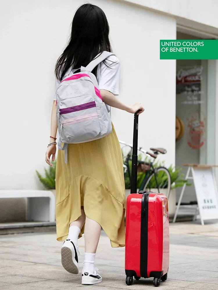 

Benetton ex Casual Travel Bapa Large Capaci Lightweight Nylon Striped Pattern Laptop Carent Daily Use Bag