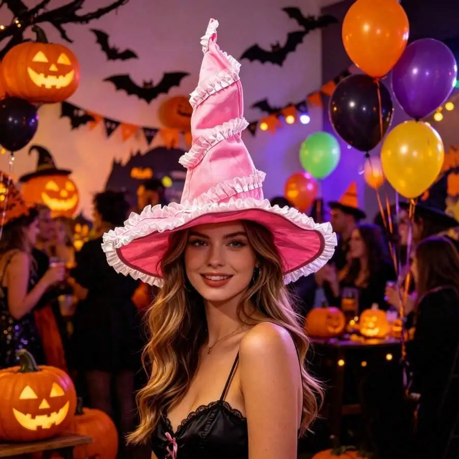 Women Witch Hat, Spooky Twisted Tulle Trim Halloween Hat Party Hat For Cosplay Festival