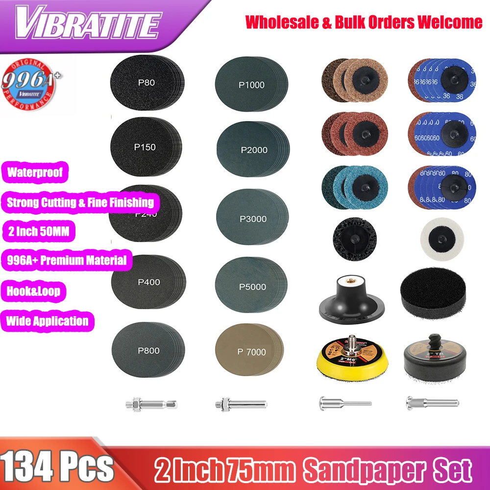 

2 Inch 50mm Sanding Disc Sandpaper Set Assorted Grits (36/60/80/120/320) for Metal/Wood/Plastic Polishing