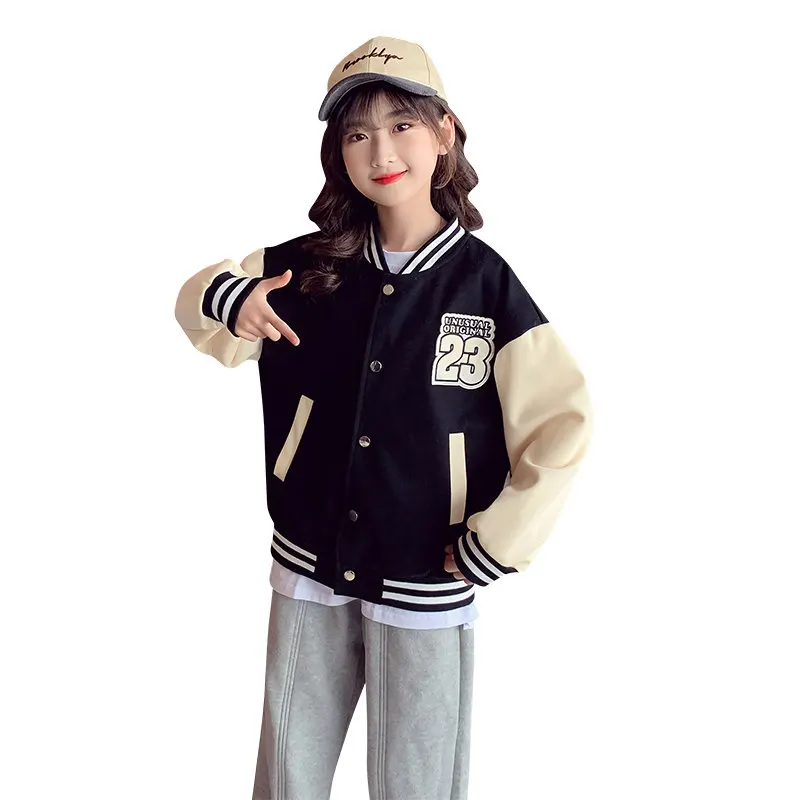 2025 New Fashionable Children's Spring Autumn Clothing Coat for Girls Sports Jacket Teenager School Baseball Uniform 5-14 Years