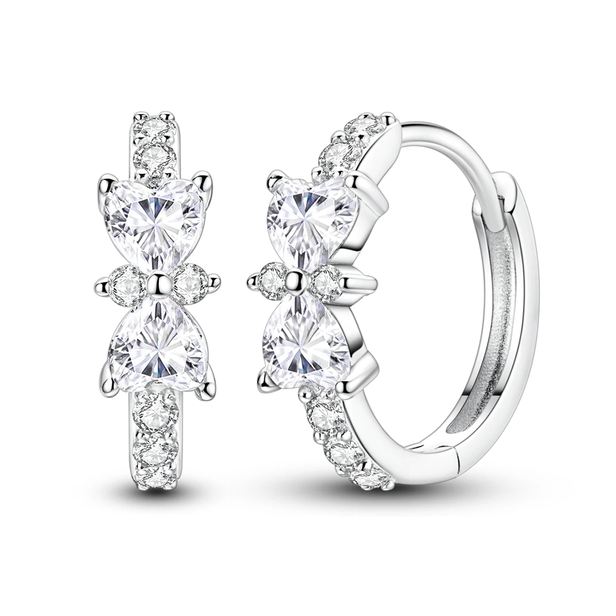 925 Sterling Silver Stacked Double Heart Pave CZ Hoop Earrings Sparkling Sweet Dating Jewelry Present for Women