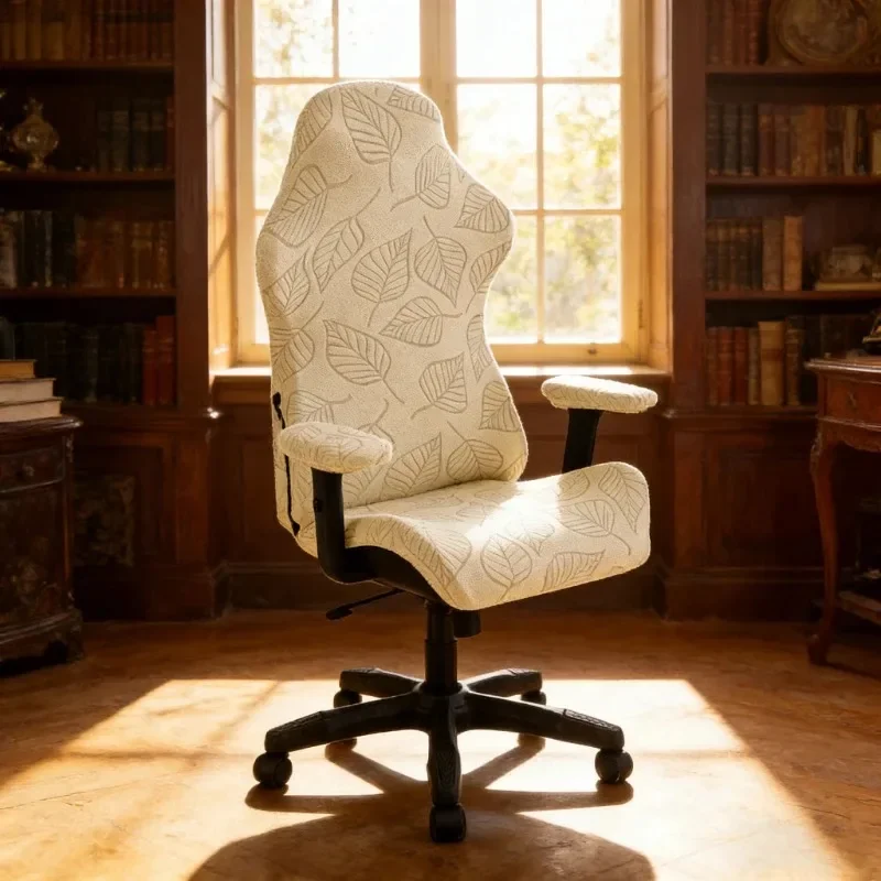 Swivel Office Chair Slipcovers Dustproof Jacquard Gaming Chair Cover Stretch Removable Furniture Protector with Armrest Gloves